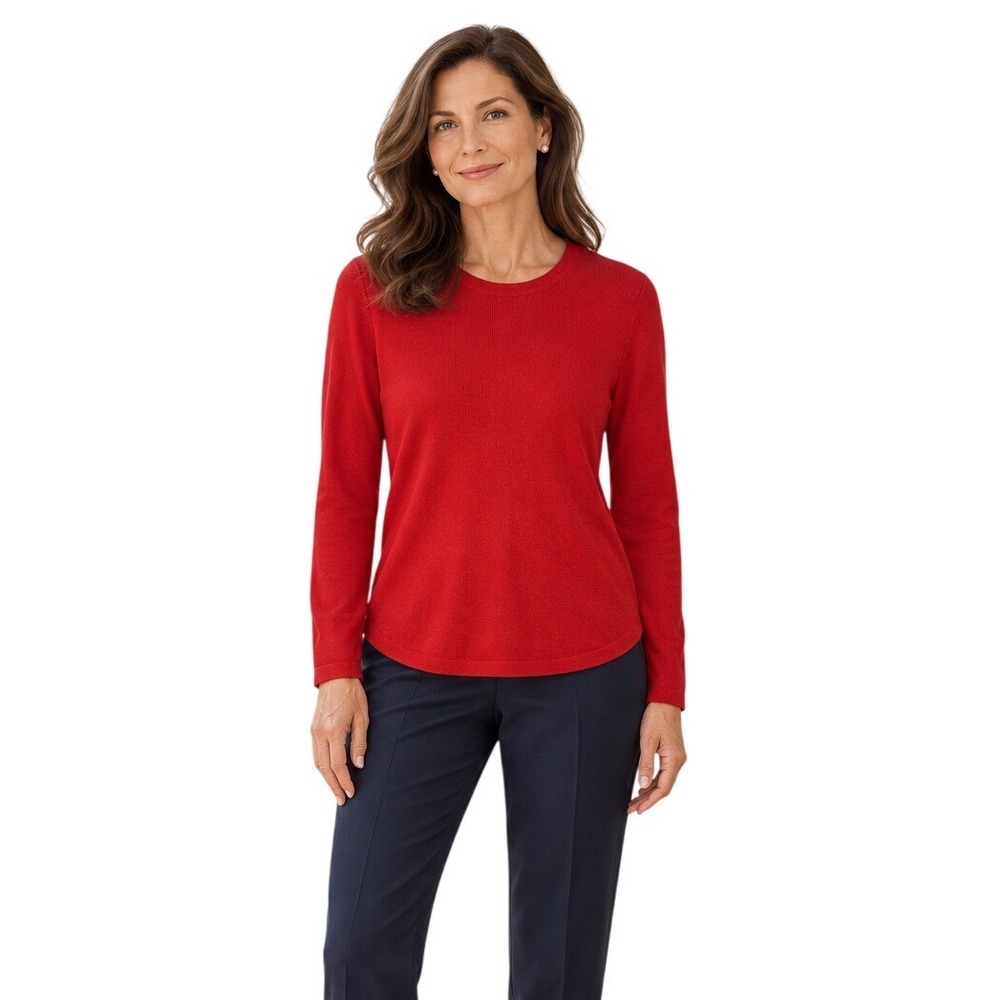 Preswick & Moore 100% Cashmere Bright Red L/S Pullover Sweater Small Preppy